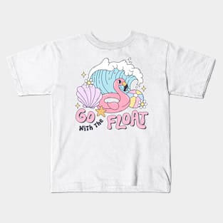 Go With The Float Summer Beach Fun Waves Flamingo Kids T-Shirt